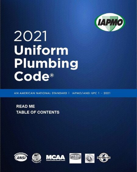 Front cover of the 2021 Uniform Plumbing Code (UPC) softcover book, featuring the IAPMO logo and teal design.