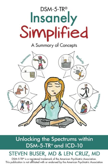 Front cover of DSM-5-TR Insanely Simplified by Steven Buser, MD and Leonard Cruz, MD.
