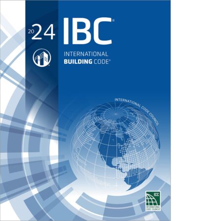 All Authors Front cover of the 2024 International Building Code (IBC) softcover book, featuring the ICC logo and modern design.