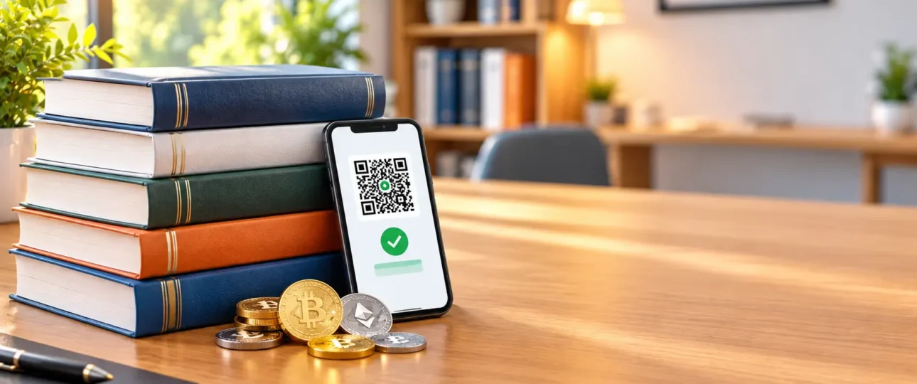 Pay with cryptocurrency for professional books online using a smartphone